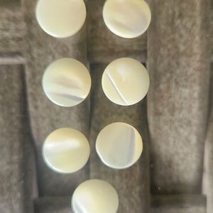 Vintage Mother Of Pearl Buttons, Lot Of 7, Small And Round With Flat Backs White